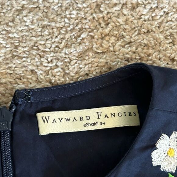 Wayward Fancies by eShakti Navy Blue Embroidered Floral Long Sleeveless Dress 4 - Picture 5 of 12